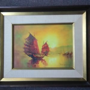 Vintage Oriental Painting  Oil on Canvas with Signature